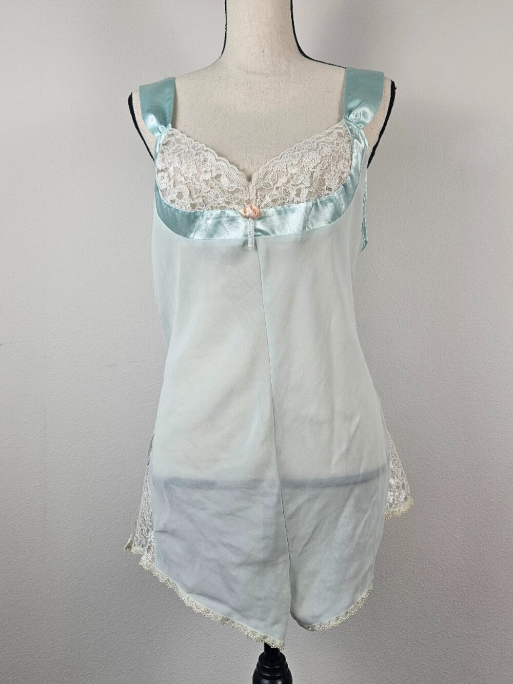 Vintage Delicates Lingerie Light Blue Teddy Romper Women's Size Large